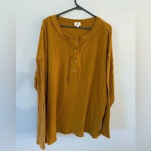 BKE Knit Waffle Shirt Button Down Henley Long Sleeve Top Brown Size XXL Hippie